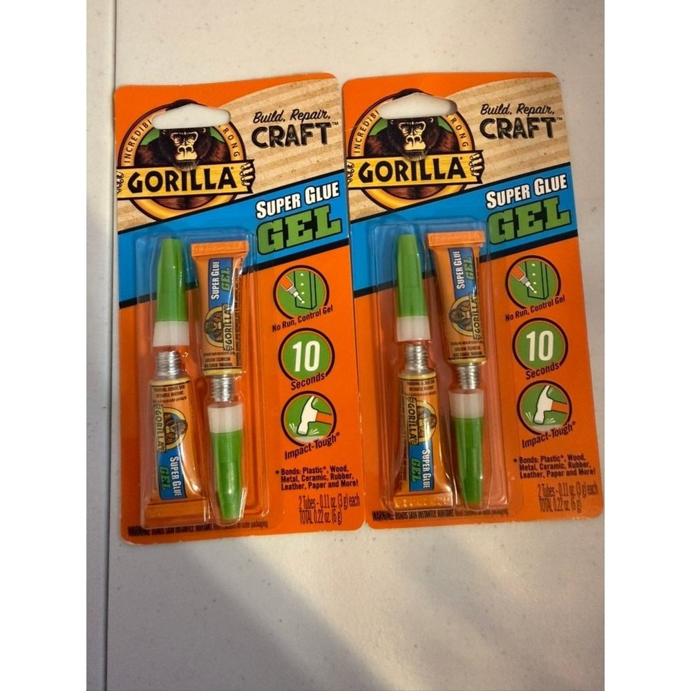 Gorilla Super Glue Gel No Run Control Formula 2 Packs of 2 Tubes 3g Each New